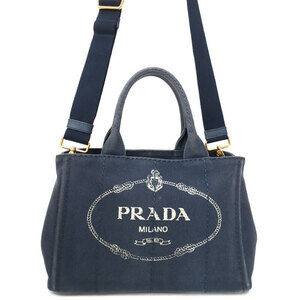 Prada Canapa 2way Tote Bag Canvas Blue